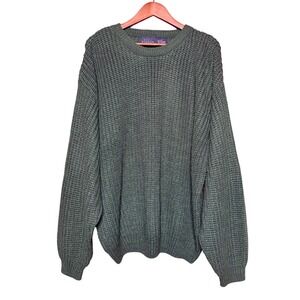 Basic Editions Waffle Knit Sweater Men 2X Green Excellent Crewneck Pullover